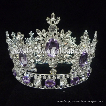 Rhinestone grosso tiara cheia rodada grande representação coroa